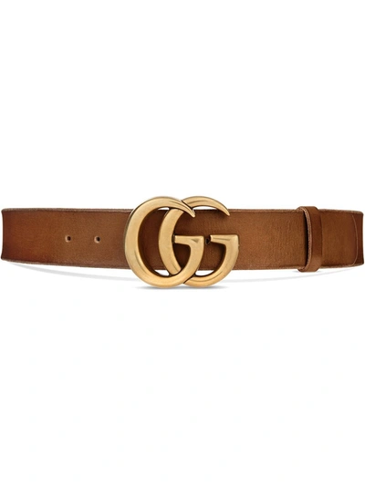 Shop Gucci Double G Leather Belt In Brown