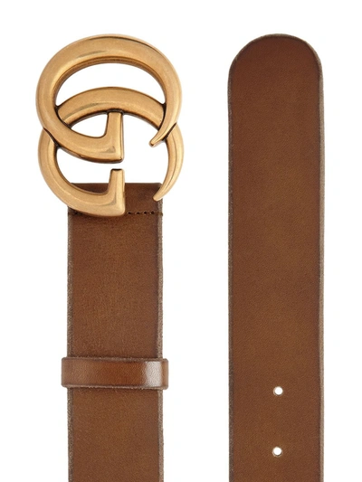 Shop Gucci Double G Leather Belt In Brown