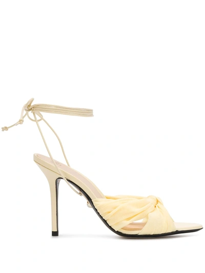 Shop Alevì Ankle Tie Heeled Sandals In Yellow