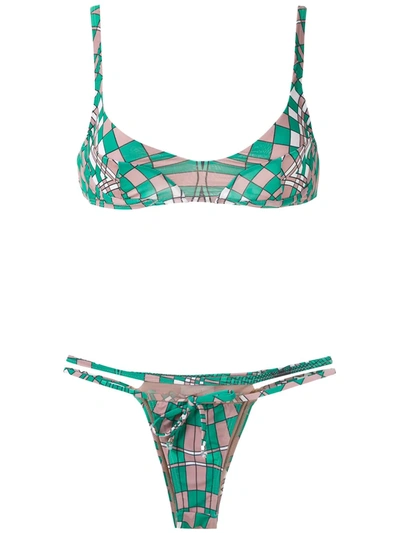 Shop Amir Slama Geometric Print Bikini Set In Green