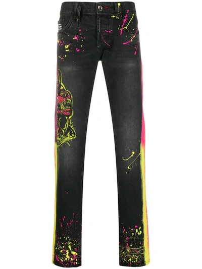 Shop Philipp Plein Gothic Plein Straight Jeans In Black