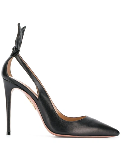 Aquazzura Black Leather Bow Tie Pump 105 Pumps In Black