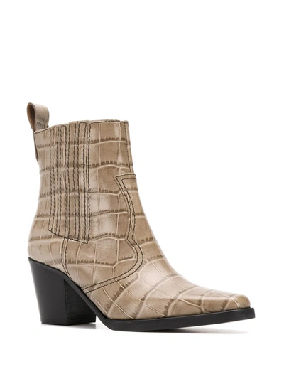 Shop Ganni Embossed Crocodile Effect Ankle Boots In Brown