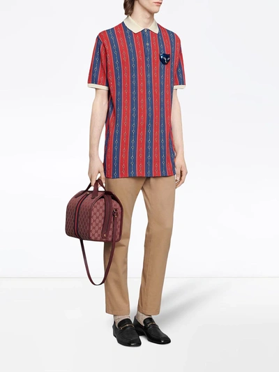 Shop Gucci Oversize Polo With Horsebit Chain Print In Blue