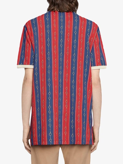 Shop Gucci Oversize Polo With Horsebit Chain Print In Blue