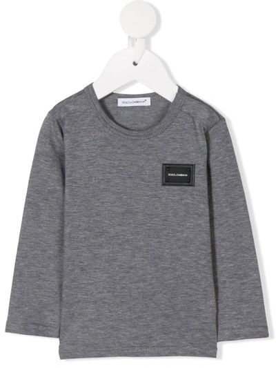 Shop Dolce & Gabbana Logo Plaque Long-sleeved T-shirt In Grey