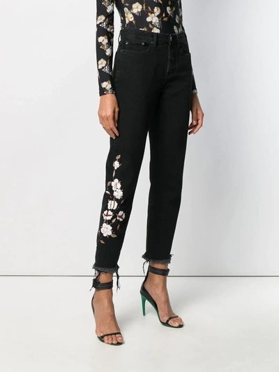 Shop Off-white Floral Appliqués Jeans In Black