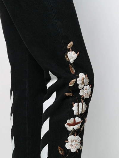 OFF-WHITE FLORAL APPLIQUÉS JEANS - 黑色