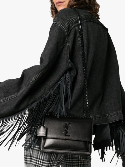 Shop Saint Laurent Medium Sunset Leather Shoulder Bag In Black