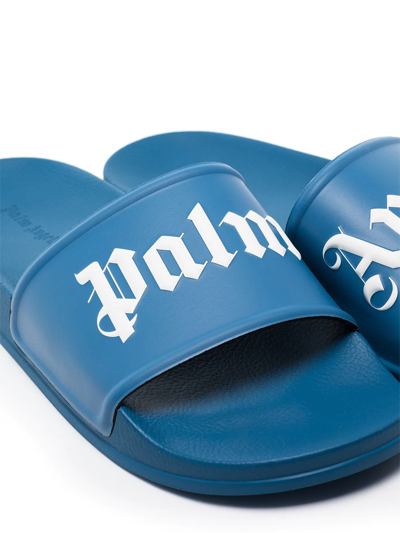 Shop Palm Angels Logo-print Slip-on Slides In Blue