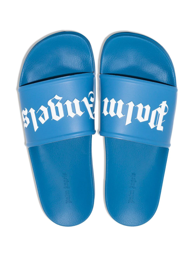 Shop Palm Angels Logo-print Slip-on Slides In Blue