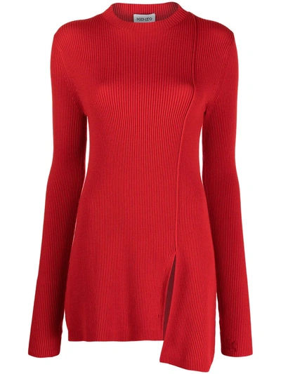 Shop Kenzo Asymmetric-hem Ribbed-knit Jumper In Red