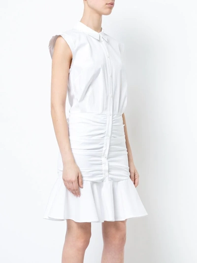 Veronica Beard Bell Ruched Stretch-cotton Poplin Mini Dress In White