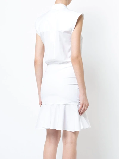 Veronica Beard Bell Ruched Stretch-cotton Poplin Mini Dress In White