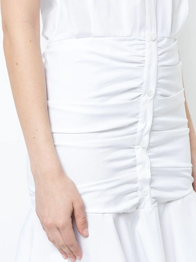 Veronica Beard Bell Ruched Stretch-cotton Poplin Mini Dress In White