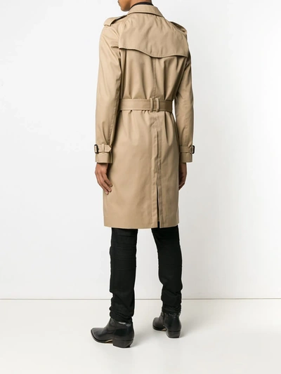 Shop Saint Laurent Double-breasted Belted Trench Coat In Neutrals