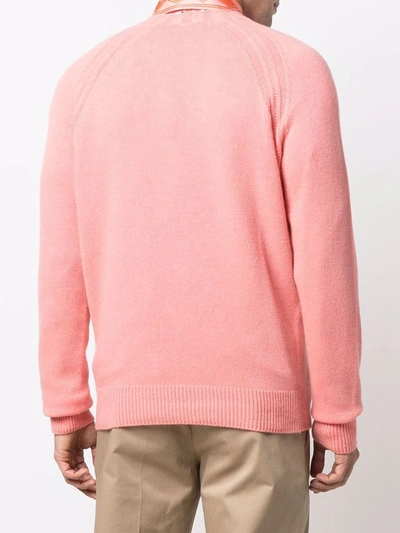 Shop Versace Embroidered-logo Crew Neck Jumper In Rosa