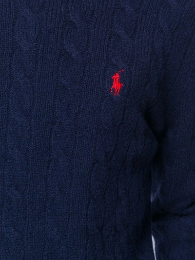 Shop Polo Ralph Lauren Cable Knit Logo Jumper In Blue