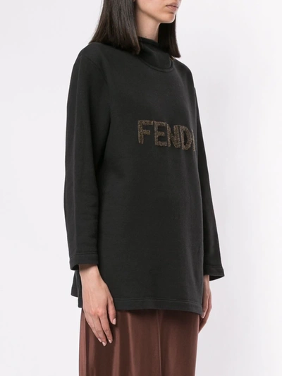 Pre-owned Fendi Logo贴花连帽衫 In Black