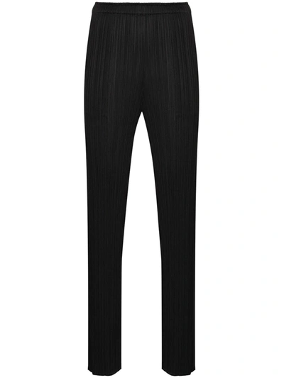 PLEATS PLEASE BY ISSEY MIYAKE HIGH-WAISTED SLIM FIT TROUSERS - 黑色