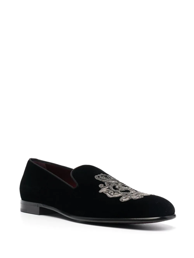 Shop Dolce & Gabbana Leonardo Embroidered Slippers In Black