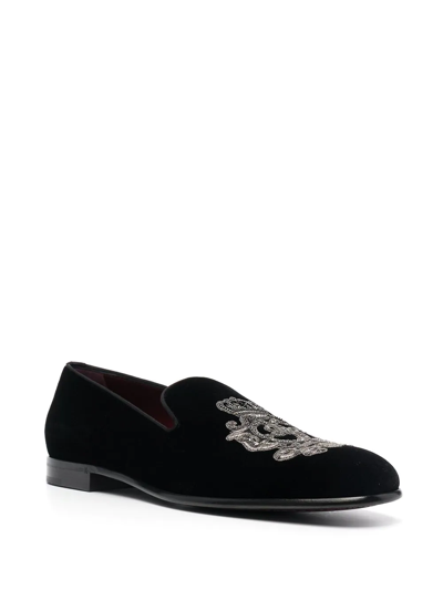 Dolce & Gabbana Leonardo Velvet Slippers Dg Coat Of Arms In Black