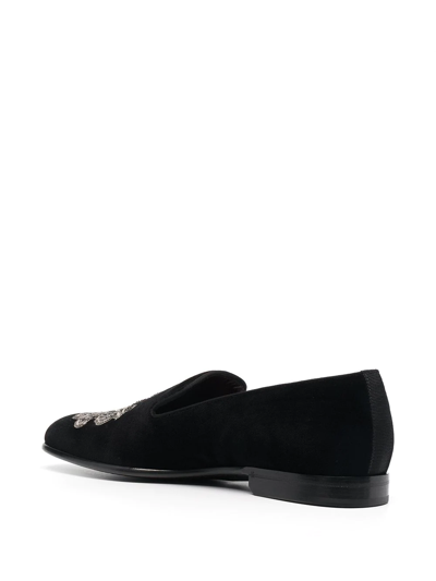 Dolce & Gabbana Leonardo Velvet Slippers Dg Coat Of Arms In Black