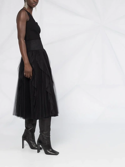 Shop Ermanno Scervino Pleated Ruffle Tulle Midi Skirt In Black