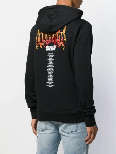 Shop Philipp Plein Flame Print Hoodie In Black