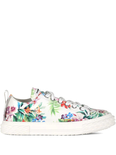 Shop Giuseppe Zanotti Floral Print Sneakers In White ,multicolour