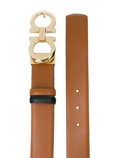 Shop Ferragamo Double Gancio Reversable Belt In Brown