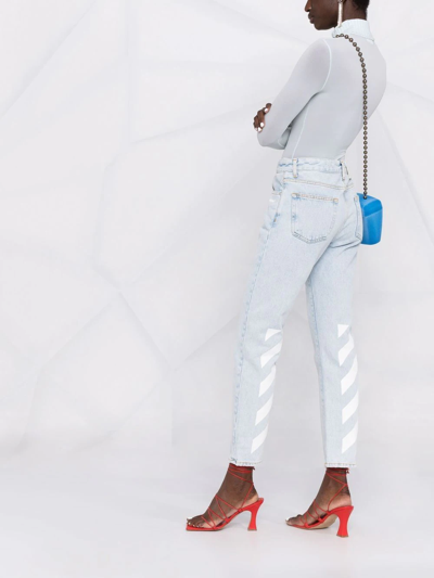 Shop Off-white Diag-print Cropped Jeans In Blue