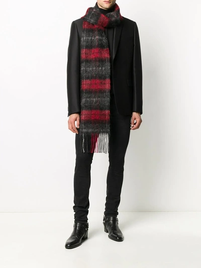 Shop Saint Laurent Checked Mohair Scarf In Black