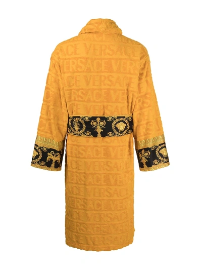 Versace Home All-over Embossed Logo Bathrobe In Yellow