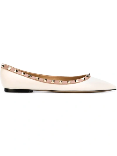 Shop Valentino Rockstud Ballerinas In Neutrals