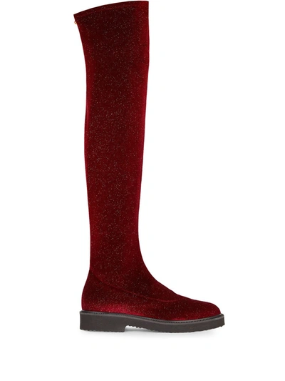 Shop Giuseppe Zanotti Velvet Over-the-knee Boots In Red