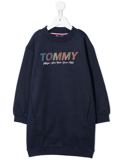 Shop Tommy Hilfiger Junior Metallic Logo Sweatshirt Dress In Blue