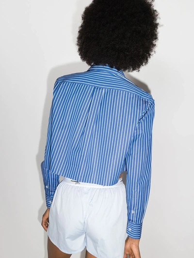 Shop Hommegirls Vertical-stripe Cropped Shirt In Blue