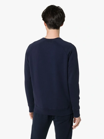 Shop Maison Kitsuné Logo Embroidered Long-sleeved Sweatshirt In Blue