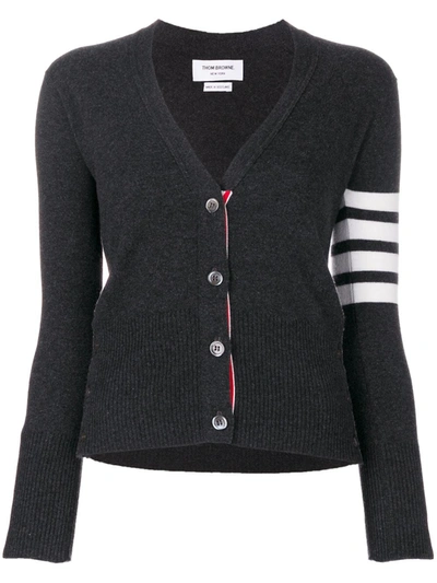 Thom Browne Cashmere Striped-sleeve V-neck Cardigan In Grey