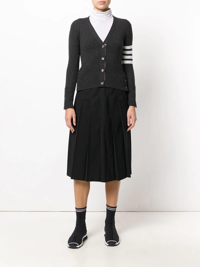 Thom Browne Cashmere Striped-sleeve V-neck Cardigan In Grey