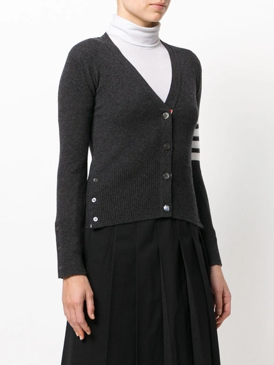 Thom Browne Cashmere Striped-sleeve V-neck Cardigan In Grey