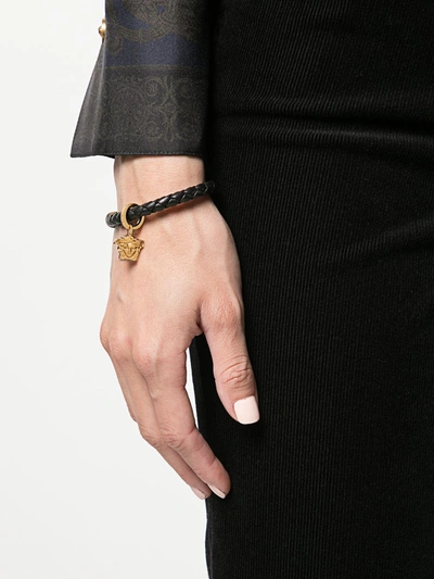 Shop Versace Medusa Braided Leather Bracelet In Metallic