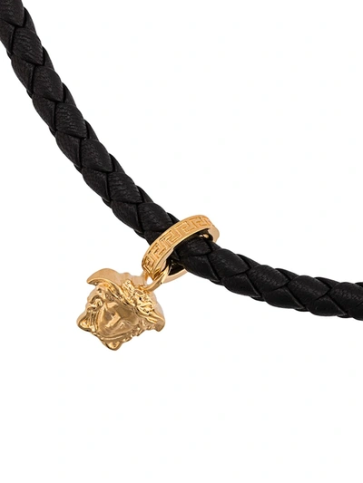 Shop Versace Medusa Braided Leather Bracelet In Metallic