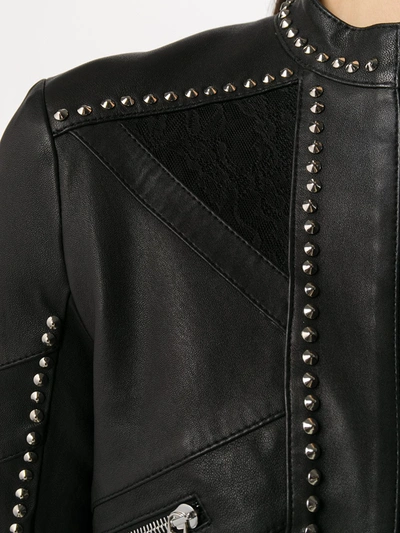 Shop Philipp Plein Studded Cropped Biker Jacket In Black