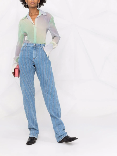 Attico Multicolour Semi-transparent Shirt With Wide Cuffs In Grün