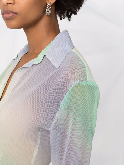 Attico Multicolour Semi-transparent Shirt With Wide Cuffs In Grün