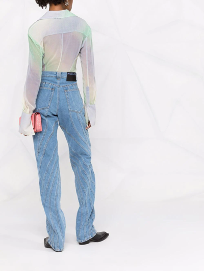 Attico Multicolour Semi-transparent Shirt With Wide Cuffs In Grün