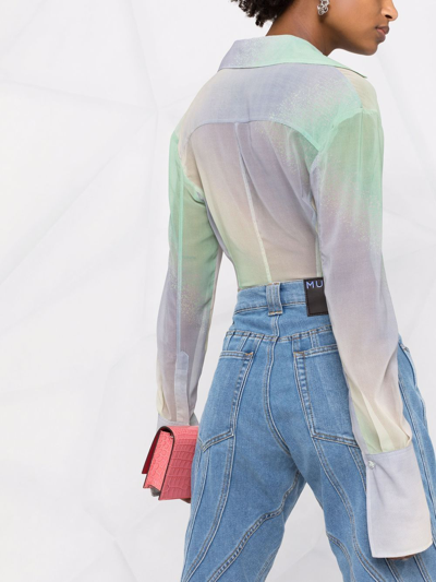 Attico Multicolour Semi-transparent Shirt With Wide Cuffs In Grün