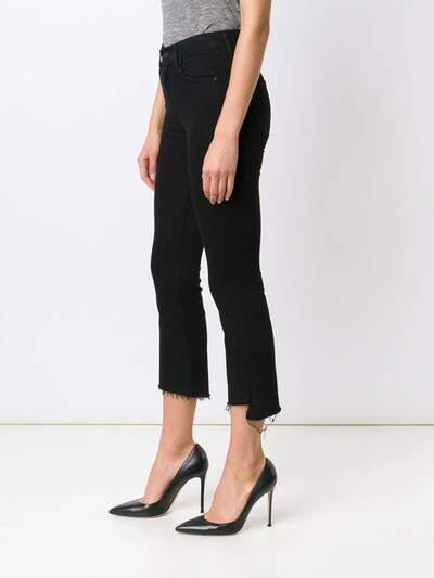 Mother The Insider Crop Distressed High-rise Flared Jeans In Black